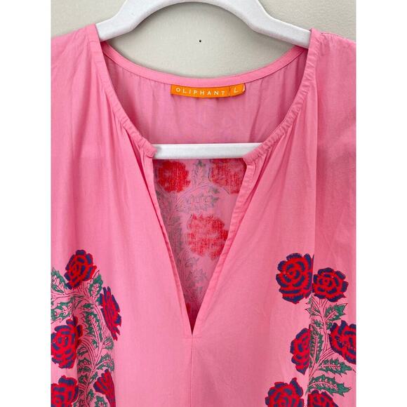 Oliphant Tuckernuck Boca Pink Puff Sleeve Maxi Midi Cotton Block Print Dress - Picture 14 of 16